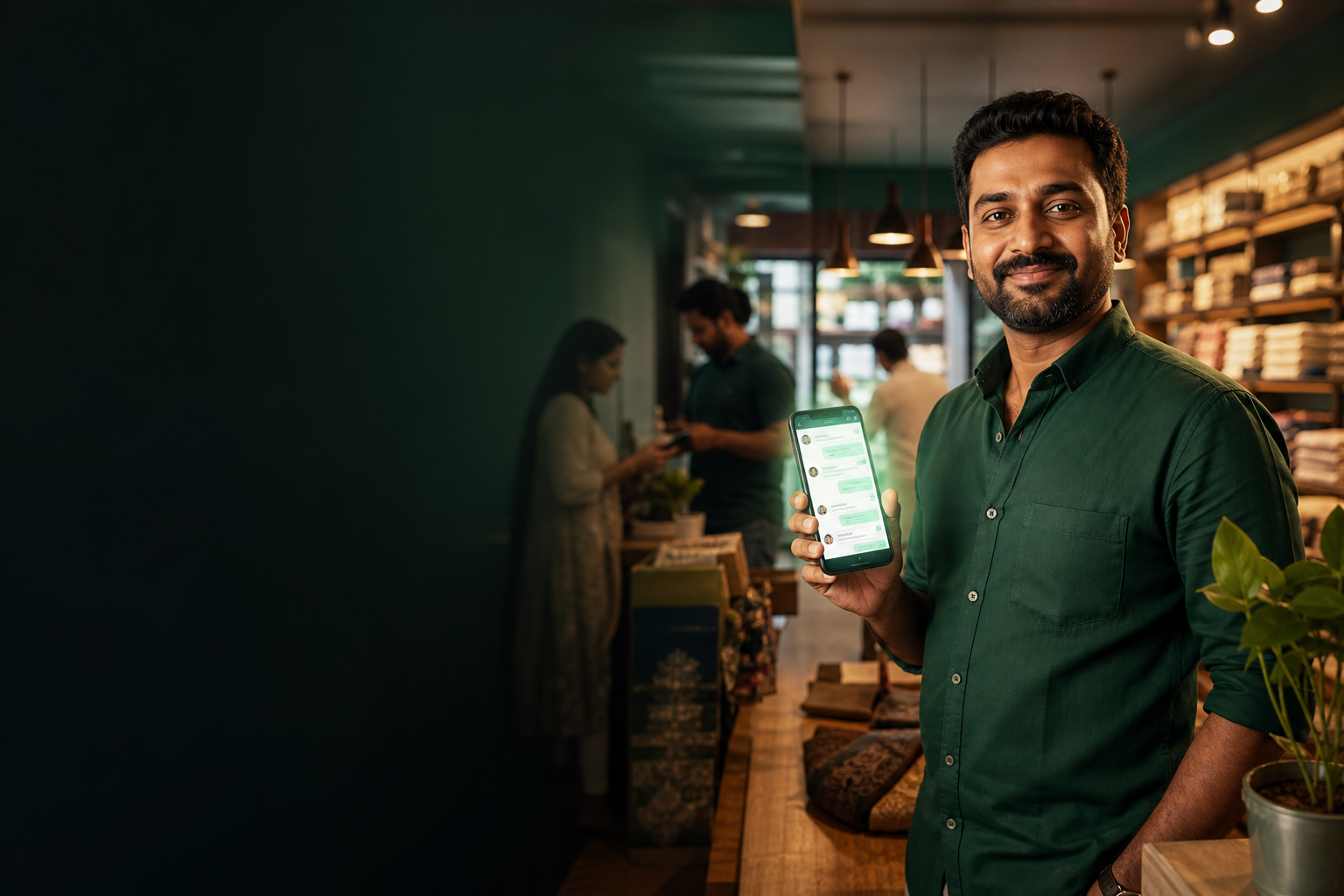 A store owner chatting with customers through StoreTalk while customers browse his shop