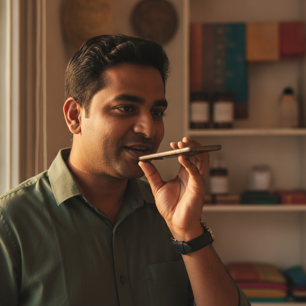An Indian customer recording a WhatsApp voice note