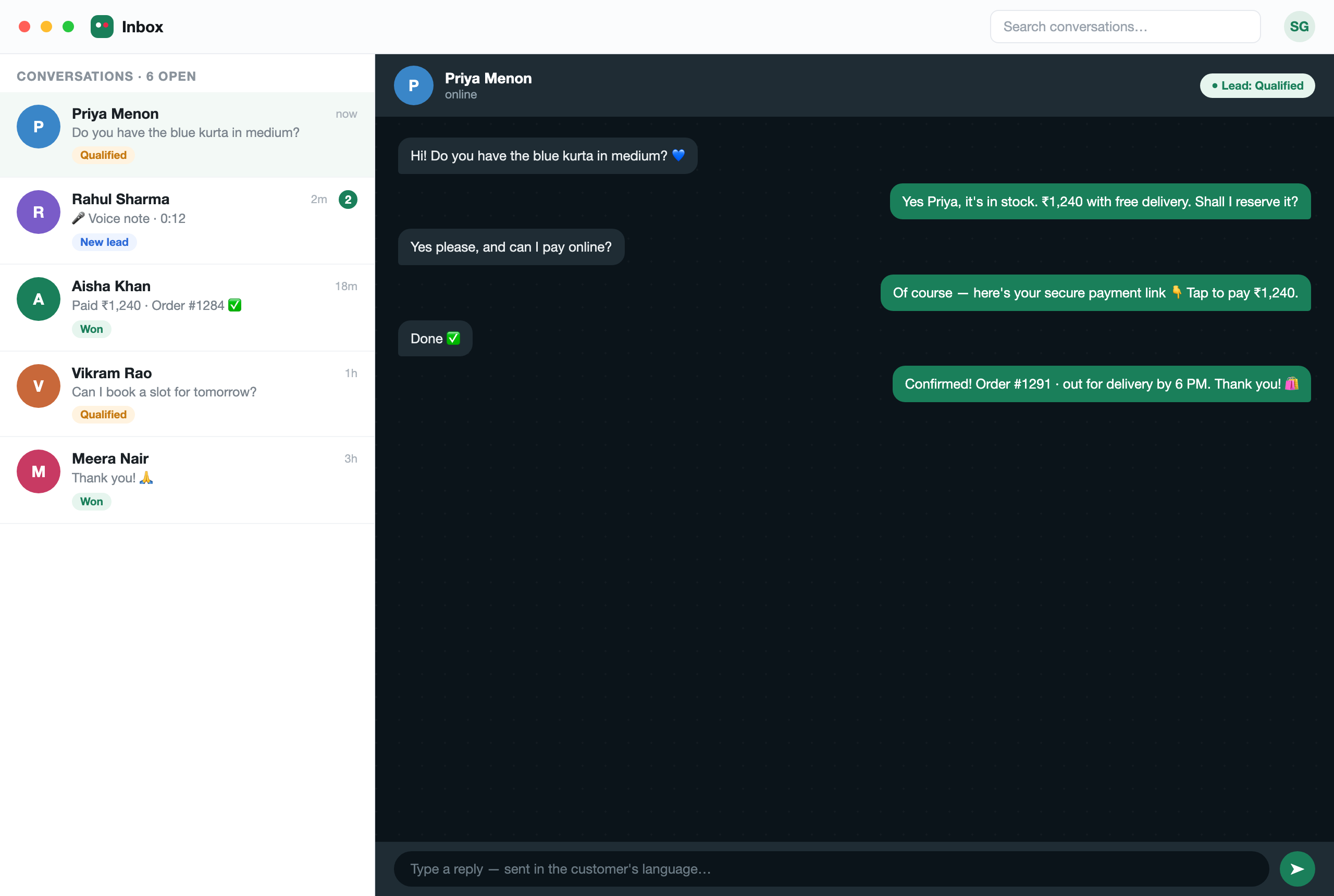 StoreTalk inbox: conversations, chat and lead pipeline in one view