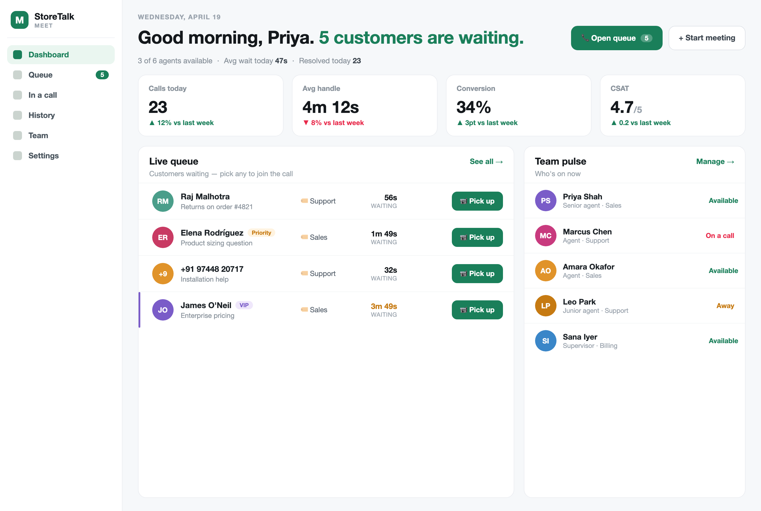 StoreTalk Meet — the live-queue dashboard